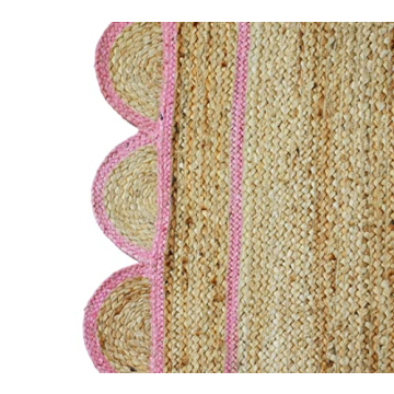 Gautam International Scallop Pattern Jute Bohemian Area Rug (4'x6', Light Pink)