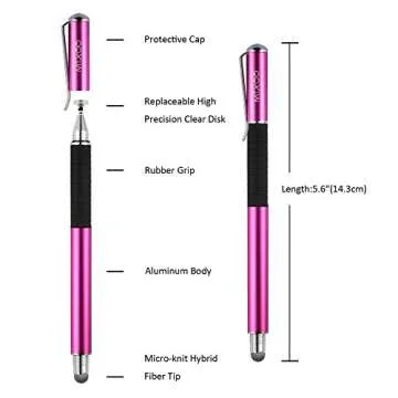 Mixoo 2-in-1 Precision Disc & Fiber Stylus with 3 Replaceable Tips for Capacitive Touch Screen Devic...