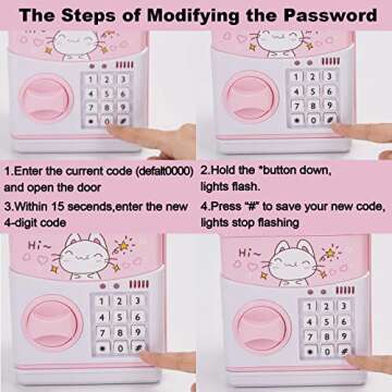 Mini ATM Savings Piggy Banks Toys for Real Money Save for Kids Girls Boys Adults, Electronic ATM Machine Coin Bank Money Saver Digital Password, Auto Scroll Cash Safe Box Gifts for Children(Pink/Cat)