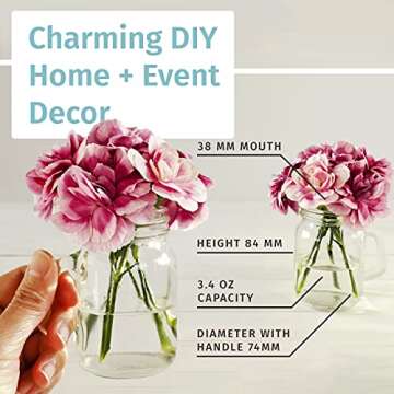 Otis Classic Glass Mason Jars - Mini Mason Jar Glasses with Lids & Handles for Halloween Decorations & Fall Décor, 3.4 Ounce Pack of 12 Mini Mason Jars with 18 Chalkboard Stickers, 20 Labels & Pen