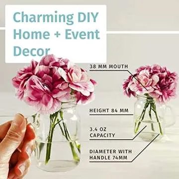 Otis Classic Glass Mason Jars - Mini Mason Jar Glasses with Lids & Handles for Halloween Decorations & Fall Décor, 3.4 Ounce Pack of 12 Mini Mason Jars with 18 Chalkboard Stickers, 20 Labels & Pen