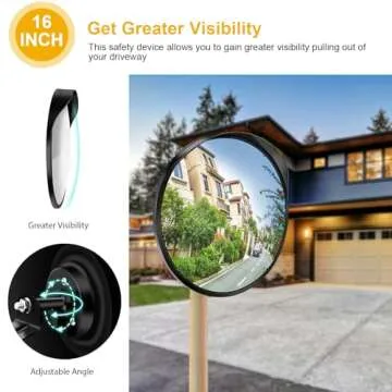Angooni 16" Convex Driveway Mirror, Upgrade Wide Angle View, Adjustable Blind Spot Mirror, Traffic Mirror, Security Mirror Indoor and Outdoor, Parabolic Safety Mirror