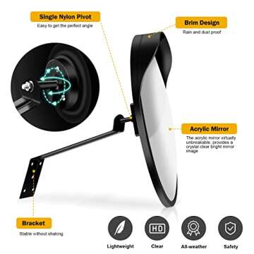Angooni 16" Convex Driveway Mirror, Upgrade Wide Angle View, Adjustable Blind Spot Mirror, Traffic Mirror, Security Mirror Indoor and Outdoor, Parabolic Safety Mirror