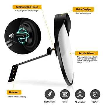 Angooni 16" Convex Driveway Mirror, Upgrade Wide Angle View, Adjustable Blind Spot Mirror, Traffic Mirror, Security Mirror Indoor and Outdoor, Parabolic Safety Mirror