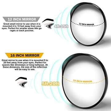 Angooni 16" Convex Driveway Mirror, Upgrade Wide Angle View, Adjustable Blind Spot Mirror, Traffic Mirror, Security Mirror Indoor and Outdoor, Parabolic Safety Mirror