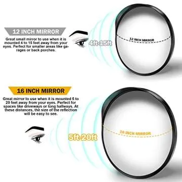 Angooni 16" Convex Driveway Mirror, Upgrade Wide Angle View, Adjustable Blind Spot Mirror, Traffic Mirror, Security Mirror Indoor and Outdoor, Parabolic Safety Mirror