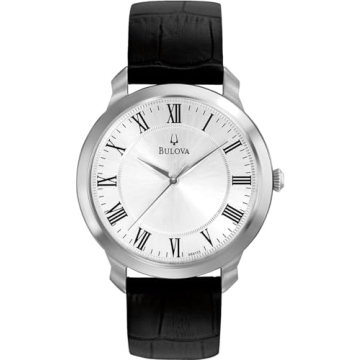 Elegant Bulova Men's Classic Swiss Quartz Watch with Roman Numerals and Leather Strap