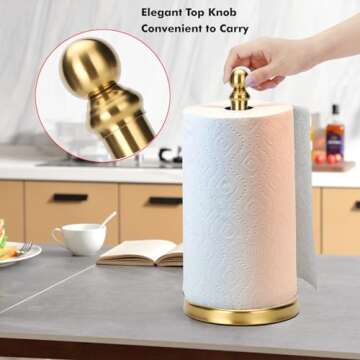 Gold Paper Towel Holder Countertop, Standing Paper Towel Roll Holder for Kitchen Bathroom, with Weig...