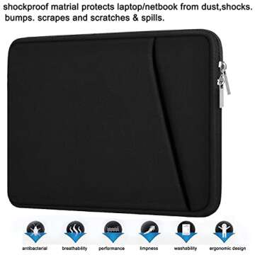 Laptop Sleeve, Durable Briefcase Shockproof Protective Case, Handbags Portable Laptop Bag for 15.6 inch HP Dell Asus Lenovo Notebook Computer with Front Pocket, Black