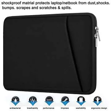Laptop Sleeve, Durable Briefcase Shockproof Protective Case, Handbags Portable Laptop Bag for 15.6 inch HP Dell Asus Lenovo Notebook Computer with Front Pocket, Black