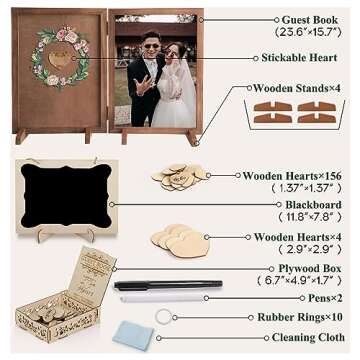 Guest Book for Wedding Alternative with 160pcs Hearts- Rustic Wedding Decorations for Reception Wood...
