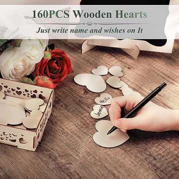 Guest Book for Wedding Alternative with 160pcs Hearts- Rustic Wedding Decorations for Reception Wooden Picture Frame Wedding Signs Guest Book with Pen Welcome Blackboard