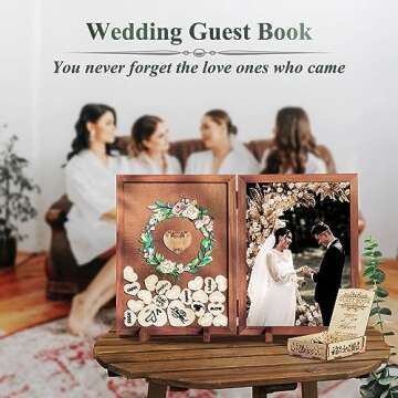 Guest Book for Wedding Alternative with 160pcs Hearts- Rustic Wedding Decorations for Reception Wooden Picture Frame Wedding Signs Guest Book with Pen Welcome Blackboard