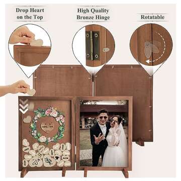 Guest Book for Wedding Alternative with 160pcs Hearts- Rustic Wedding Decorations for Reception Wooden Picture Frame Wedding Signs Guest Book with Pen Welcome Blackboard