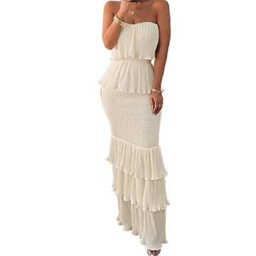 Women's Summer Dresses Casual Loose Vintage Shirred Ruffle Hem Layered Dress High Waist Cocktail Par...