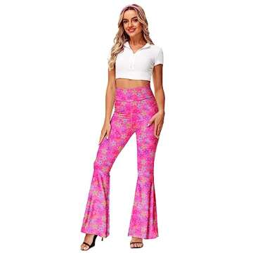 Flare Pants for Women 70s 80s Dance Costume Bell Bottom Pink Disco Hippie Pants S