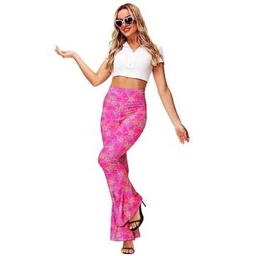 Flare Pants for Women 70s 80s Dance Costume Bell Bottom Pink Disco Hippie Pants S