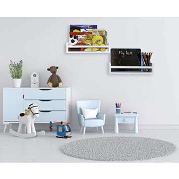 MASHBA Nursery Floating Shelf, Set of 2, White Wall Mounted Bookshelves for Organizing Books, Toy St...