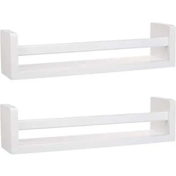 MASHBA Nursery Floating Shelf, Set of 2, White Wall Mounted Bookshelves for Organizing Books, Toy Storage, Knick Knacks, and Cute Home Decor