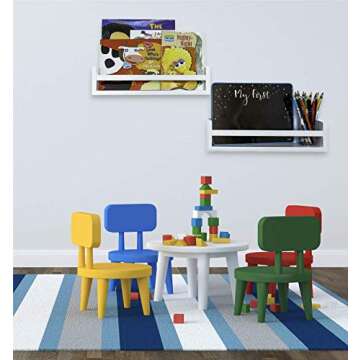 MASHBA Nursery Floating Shelf, Set of 2, White Wall Mounted Bookshelves for Organizing Books, Toy Storage, Knick Knacks, and Cute Home Decor