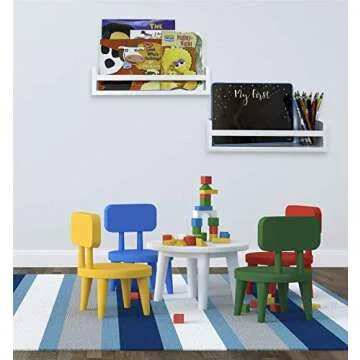 MASHBA Nursery Floating Shelf, Set of 2, White Wall Mounted Bookshelves for Organizing Books, Toy Storage, Knick Knacks, and Cute Home Decor