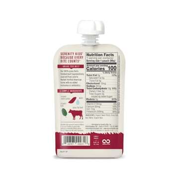 Serenity Kids 6+ Months Baby Food Pouch Puree - Grass Fed Beef, Kale & Sweet Potato - Ethically Sour...