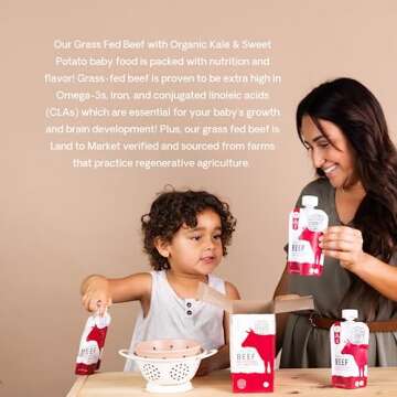 Serenity Kids 6+ Months Baby Food Pouch Puree - Grass Fed Beef, Kale & Sweet Potato - Ethically Sourced Meat & Organic Veggies - BPA-Free, 3.5 Ounce, 12 Count