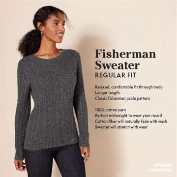 Amazon Essentials Women's Cozy Fisherman Cable Knit Sweater in Deep Green