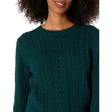 Comfortable Deep Green Fisherman Cable Sweater for Women