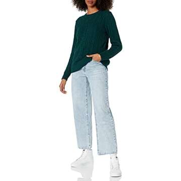 Comfortable Deep Green Fisherman Cable Sweater for Women