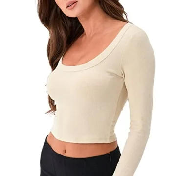 Y2K Vintage Women's Crop Top Long Sleeve Slim Fit Blouse