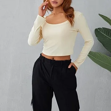 Y2K Vintage Women's Crop Top Long Sleeve Slim Fit Blouse