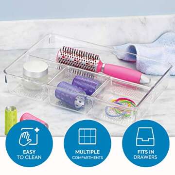 iDesign Rain Divided Cosmetic Drawer Organizer Tray for Vanity Cabinet to Hold Makeup, Beauty Produc...