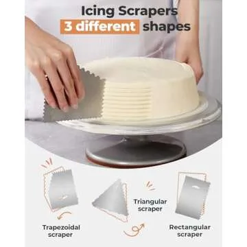 Kootek Aluminium Cake Turntable Set, Baking Tools with Revolving 12" Cake Stand for Decorating, 12.7" Offset Spatula, 3 Stainless Steel Frosting Icing Smoother, Cake Serve Cake Decorating Kit Supplies