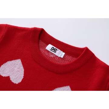 UELoop Valentine's Day Sweater for Kids Girls Funny Cute Holiday Outfits Romantic Spring Winter Knit Warm Clothing Red Heart Size 12 14 14-16 Years Teen Tween