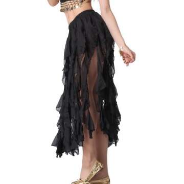 ZLTdream Belly Dance 16PCS-Curling Jellyfish Skirt for Girls andWomen Belly Dancing Outfits Black