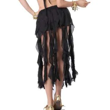 ZLTdream Belly Dance 16PCS-Curling Jellyfish Skirt for Girls andWomen Belly Dancing Outfits Black