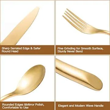 Deacory Flatware Set 20 Piece Matte Gold Color Wave with Gift Box Packing Service for 4 Kitchen Restaurant Wedding Use