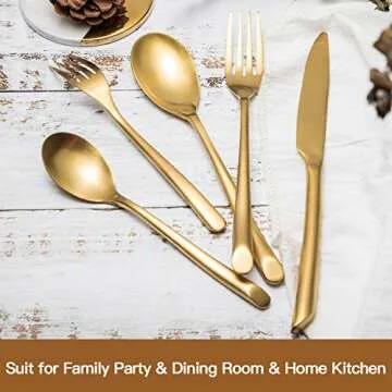 Deacory Flatware Set 20 Piece Matte Gold Color Wave with Gift Box Packing Service for 4 Kitchen Restaurant Wedding Use