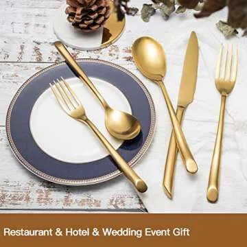 Deacory Flatware Set 20 Piece Matte Gold Color Wave with Gift Box Packing Service for 4 Kitchen Restaurant Wedding Use