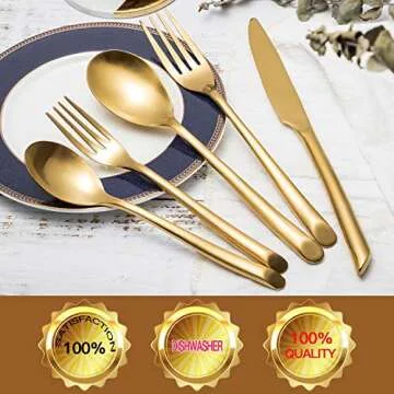 Deacory Flatware Set 20 Piece Matte Gold Color Wave with Gift Box Packing Service for 4 Kitchen Restaurant Wedding Use