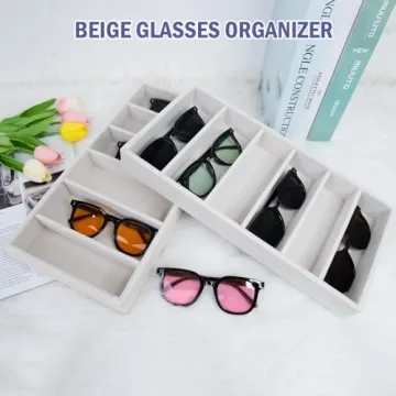 JETEHO Sunglasses Organizer with Adjustable Compartments