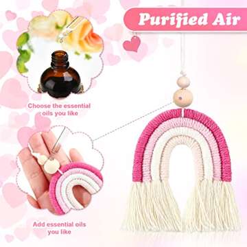 Frienda 3 Pieces Boho Rainbow Car Charm Essential Oil Diffusers for Car Cute Air Fresheners Handmade Hanging Accessories Decor(Classic Style)