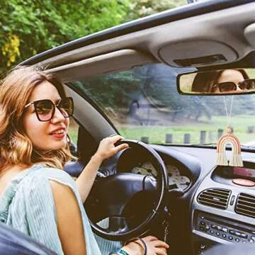 Frienda 3 Pieces Boho Rainbow Car Charm Essential Oil Diffusers for Car Cute Air Fresheners Handmade Hanging Accessories Decor(Classic Style)