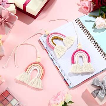 Frienda 3 Pieces Boho Rainbow Car Charm Essential Oil Diffusers for Car Cute Air Fresheners Handmade Hanging Accessories Decor(Classic Style)