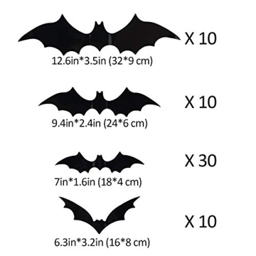 Coogam 60PCS Halloween Bats for Spooky Home Decor