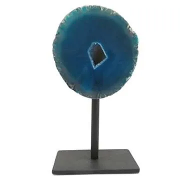 Rock Paradise Multi Colored Geode on Metal Stand Agate Slice Druzy - Metal Stand - Crystal Healing - Home Decor Exclusive COA (Teal)
