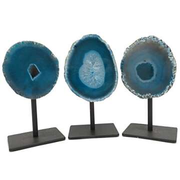 Rock Paradise Multi Colored Geode on Metal Stand Agate Slice Druzy - Metal Stand - Crystal Healing - Home Decor Exclusive COA (Teal)