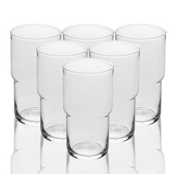 LEMONSODA Modern Iced Coffee Glasses - Stackable Crystal Clear Cups For Any Drink - Water, Coffee, Tea, Expresso, Smoothies - Quality Glassware - Dishwasher Safe - Housewarming Gifts (Set of 6-21oz)