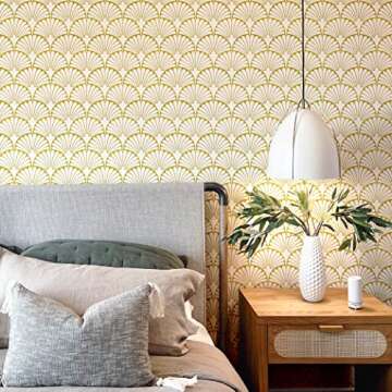 MelunMer Gold Peel and Stick Wallpaper Boho Gold Contact Paper for Cabinets Self Adhesive Removable Wallpaper for Bedroom/Bathroom Modern Contact Paper Leaf Ginkgo Biloba 78.8 in L 17.3In W
